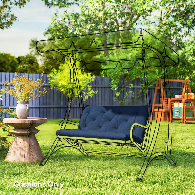Image of OUTSUNNY 2 Seater Garden Bench Cushion Outdoor Seat Pad with Ties in Dark Blue Dark Blue Unisex