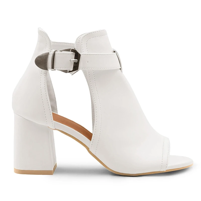 Image of Where's That From 'Lisa' Wide Fit Block Heel With Side Buckle And Open Toe Front White