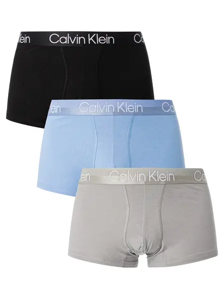 Image of Calvin Klein 3 Pack Modern Structure Trunks Griffin/Bell Air Blue/Black XXL