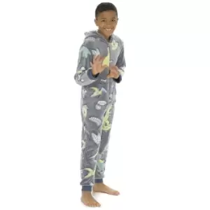 image of Follow That Dream Kids Glow In Dark Dinosaurs Onesie (13 years) (Grey)