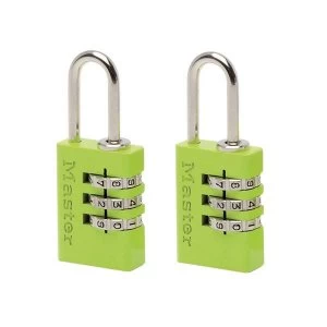 Image of Master Lock Aluminium 3-Digit Combination 20mm Padlock Colour x 2