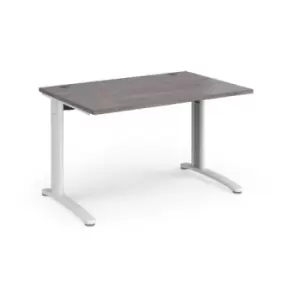 image of TR10 straight desk 1200mm x 800mm - white frame and grey oak top