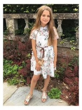 Image of Chi Chi London Girls Summer Tiered Midi Dress - Cream, Size 8 Years, Women