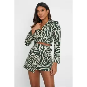 image of I Saw It First Green Cropped Zebra Printed Blazer - Green