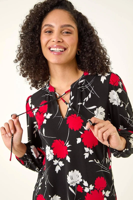 Image of Roman Womens Floral Tile Print Stretch Top Size: 14 Multicolor Female 14