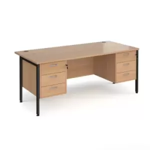 Image of Office Desk Rectangular Desk 1800mm With Double Pedestal Beech Top With Black Frame 800mm Depth Maestro 25 MH18P33KB