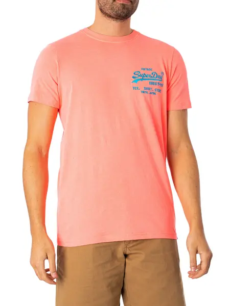 Image of Superdry Neon Vintage Chest Logo T-Shirt Neon Red XXL
