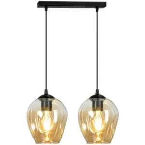 Image of Emibig Istar Black Bar Pendant Ceiling Light with Amber Glass Shades, 2x E27