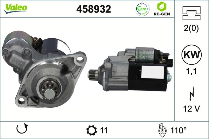 Image of VALEO 458932 Starter motor VALEO RE-GEN REMANUFACTURED 1,1kW, 12V, Number of Teeth: 11 Starter (2)