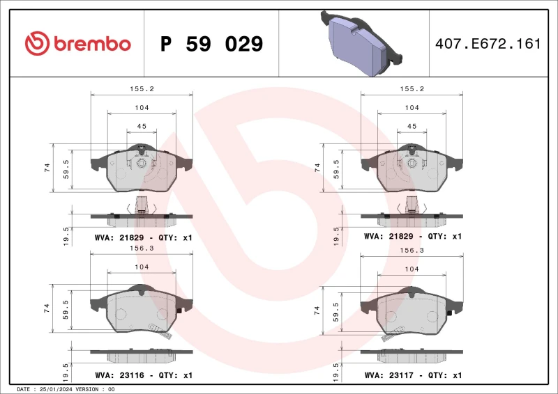 Image of BREMBO Brake pad set BREMBO P 59 029