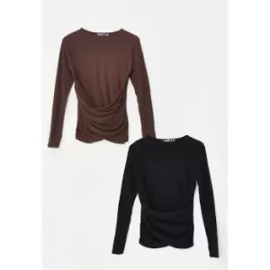 Image of Missguided Pack Ruched Ribbed Wrap Waist Ls Top - Multi