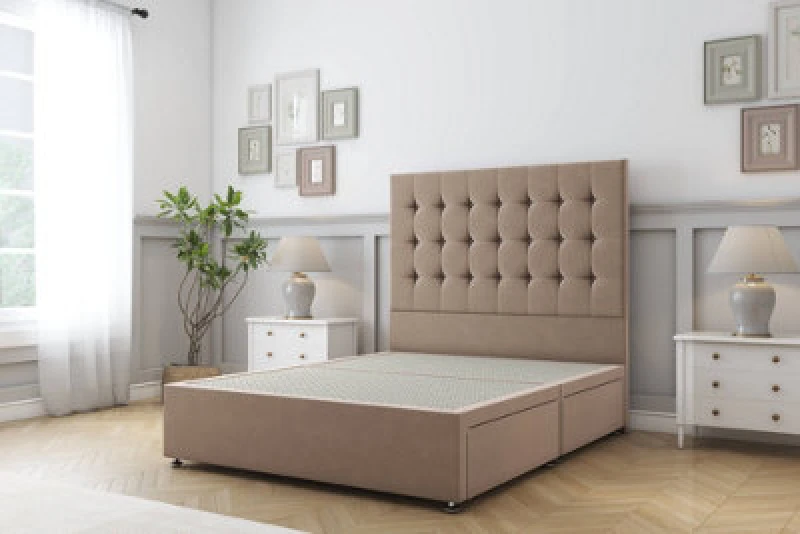 Image of Sloomy Alabama Mink Plush Divan Bed Base No Drawers With 26" Strutted Headboard 2'6 Small Single