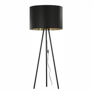 image of Zumaline Nallu Tripod Floor Lamp, Black, Gold, 1x E27 60W