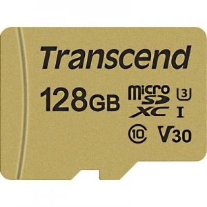Image of Transcend Premium 500S microSDXC card 128GB Class 10, UHS-I, UHS-Class 3, v30 Video Speed Class incl. SD adapter