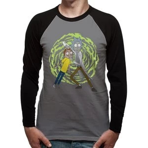 Image of Rick And Morty - Spiral Mens Large Long Sleeved Baseball T-Shirt - Grey