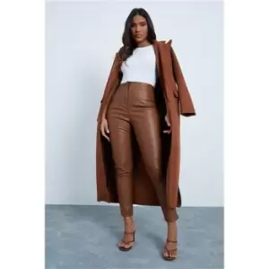 image of I Saw It First Chocolate Faux Leather High Waisted Straight Leg Trousers - Brown