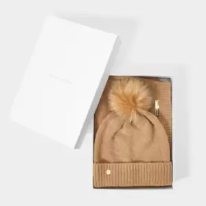 image of Caramel Boxed Fine Knitted Hat & Scarf KLS454