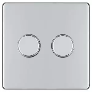 image of BG 400W Screwless Flat Plate Double Dimmer Switch 2-Way Push On/Off - Polished Chrome