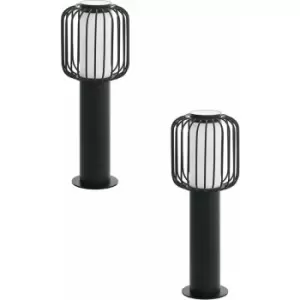 image of Loops - 2 pack IP44 Outdoor Pedestal Light Black Steel 1x 28W E27 Wall Gate Lamp