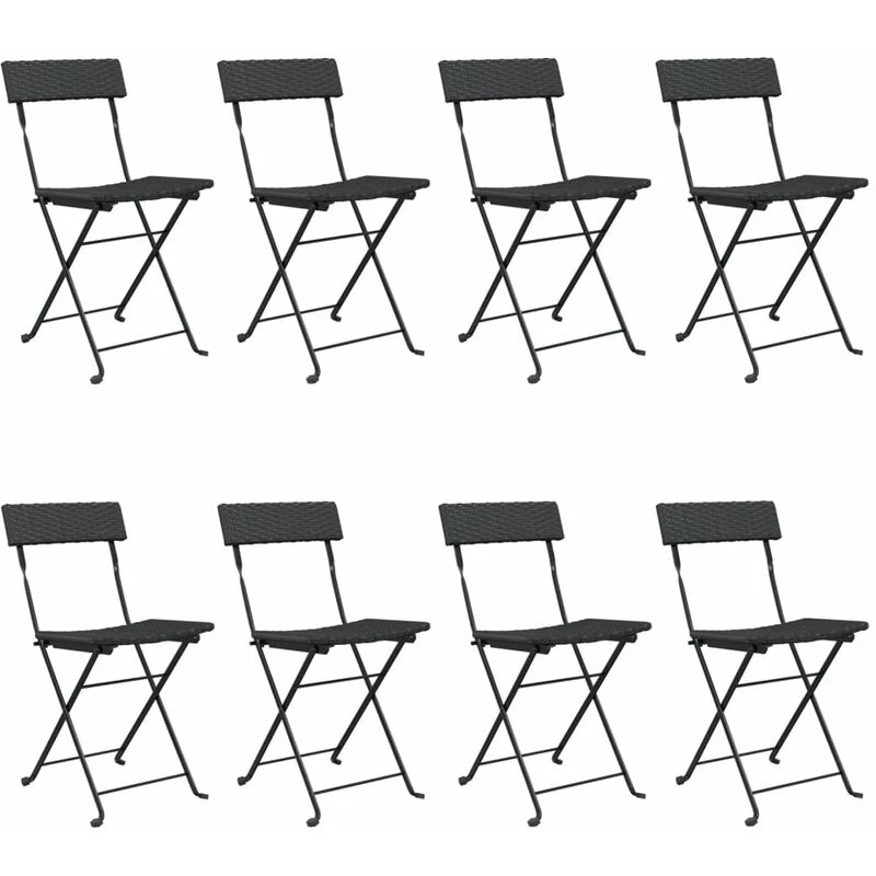 Image of VIDAXL Folding Bistro Chairs 8 pcs Black Poly Rattan and Steel Vidaxl 8720845666095