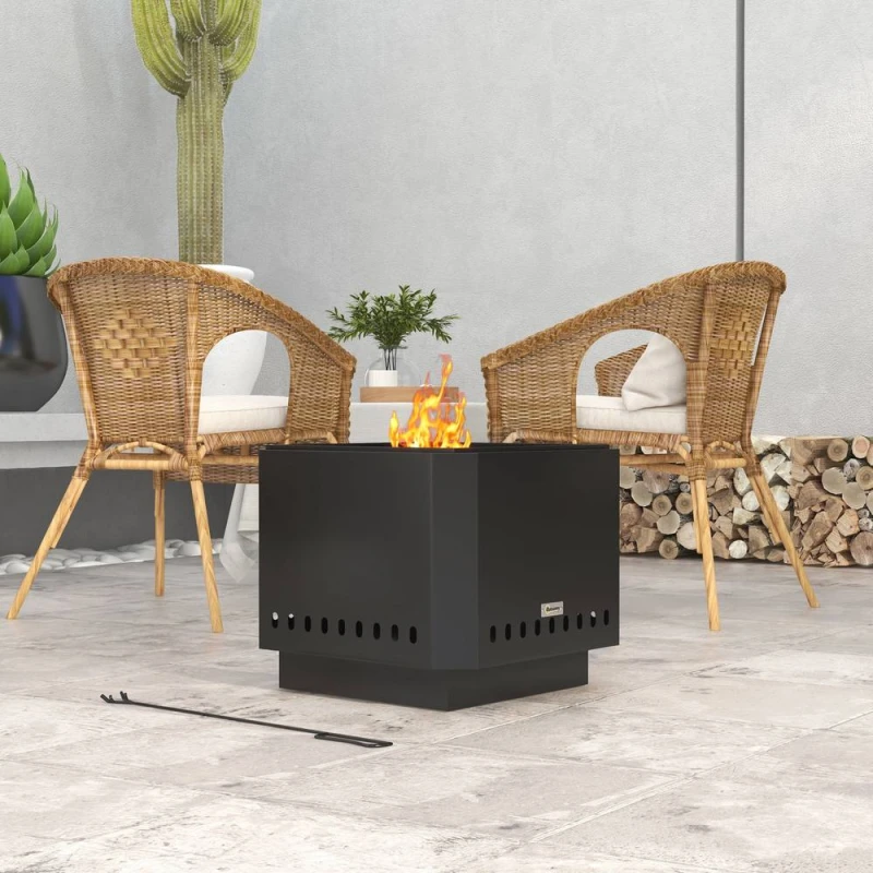 Image of OUTSUNNY Smokeless Fire Pit, Square Metal Bonfire Stove, Black Unisex