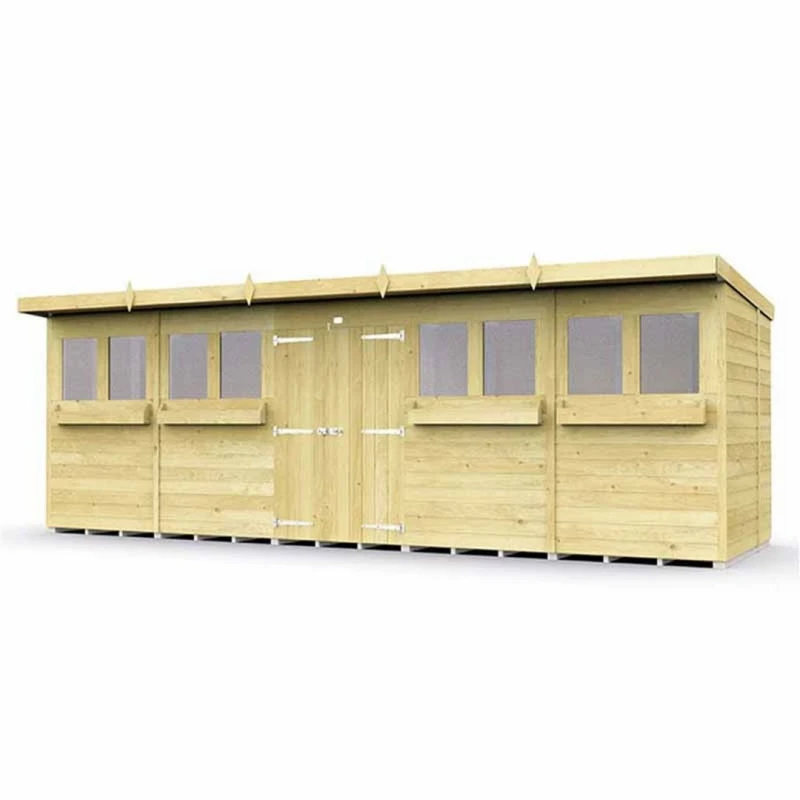 Image of Buttercup Farm 20 x 6 Feet Pent Summer Shed - Wood - L178 x W589 x H201cm in Brown Brown Unisex