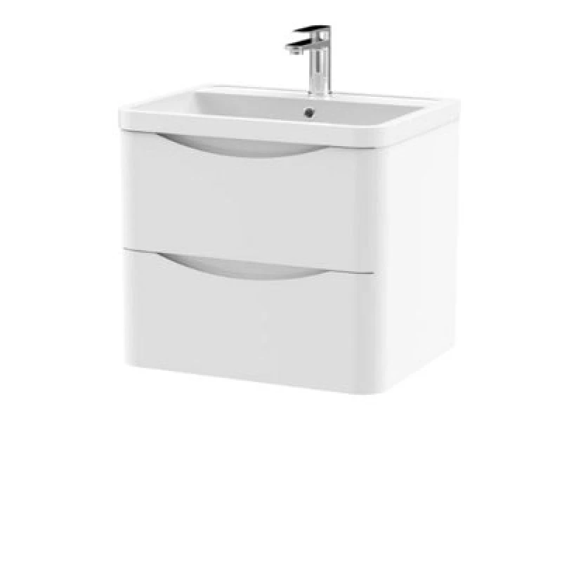 Image of Lunar Wall Mounted 2 Drawer Vanity Unit with Polymarble Basin Satin Grey