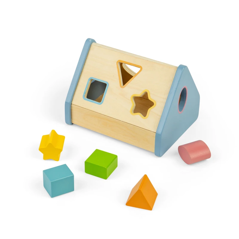 Image of Bigjigs Toys Shape Sorter House - 6pcs Wooden Shape Sorting Puzzle, Multi 37065