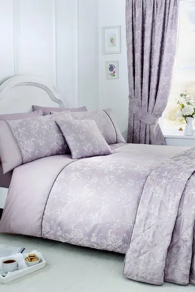 image of Dreams & Drapes 'Jasmine' Floral Jacquard Duvet Cover Set Lavender