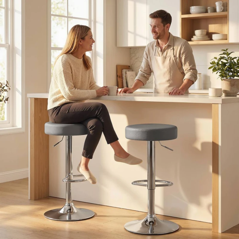 Image of HOMCOM Bar Stools Set of 2, Height Adjustable Breakfast Bar Chairs in Grey Grey Unisex