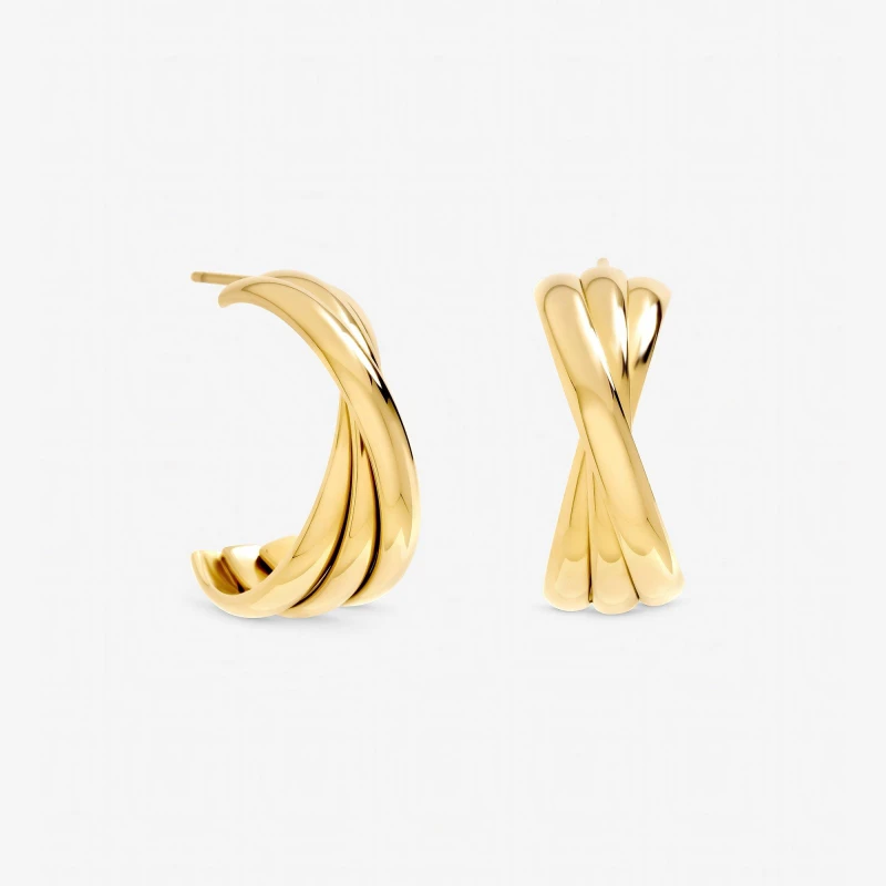 Image of Jon Richard Gold Plated Waterproof Interlock Hoop Earrings Gold female One Size