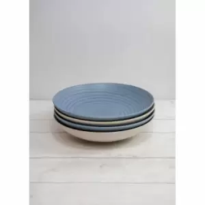 Image of Kitchencraft Pasta Bowls Set Of 4 In Gift Box, Lead-free Glazed Stoneware, Blue / Cream, 22Cm