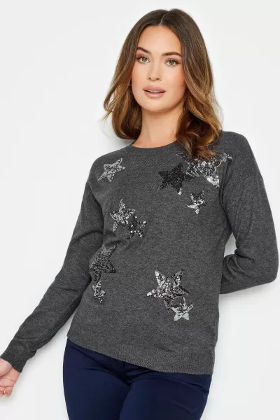 image of Petite Sequin Star Print Jumper