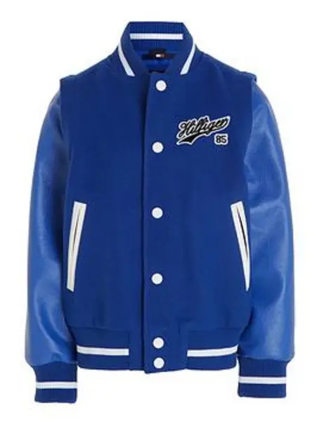 image of Tommy Hilfiger Boys Script Zip Off Sleeves Bomber - Ultra Blue, Bright Blue, Size Age: 10 Years