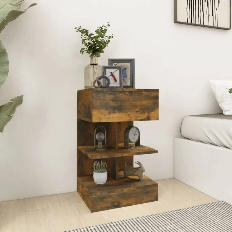 Image of Vidaxl Bedside Cabinets 2 Pcs Smoked Oak 40X35X65cm Engineered Wood, Brown 816042