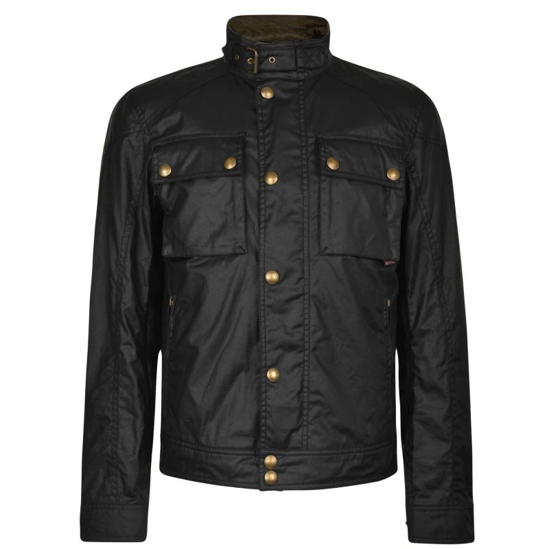 Image of Belstaff Mens Racemaster Waxed Cotton Long Sleeve Funnel Neck Wax Jacket Black male 2XL (54)