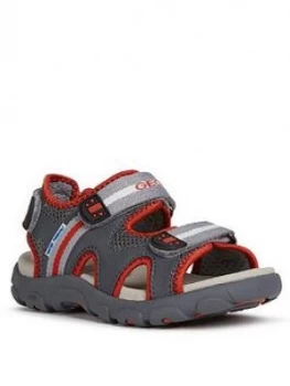 Image of Geox Boys Strada Sandals - Grey/Red, Size 9 Younger