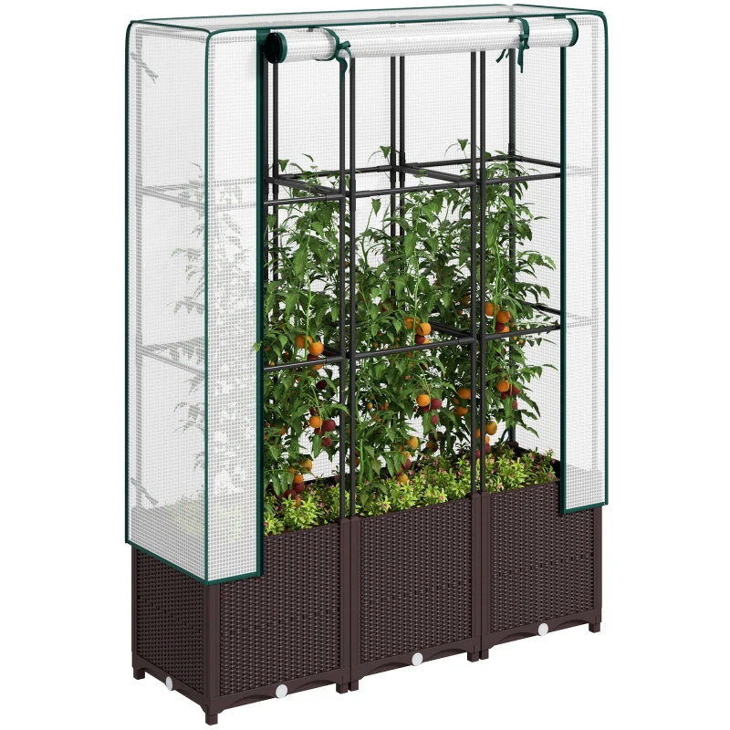 Image of Outsunny Outsunny Plastic Vegetable Planter with Trellis, 120 x 40 x 140cm Brown