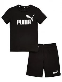 Image of Boys, Puma Essentials 2 Piece Childrens Logo T-Shirt and Woven Shorts Set - Black, Size 15-16 Years