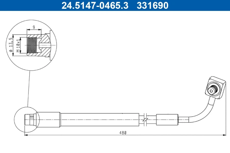 Image of ATE 24.5147-0465.3 Brake Hose with banjo bolt Brake Hose (83)