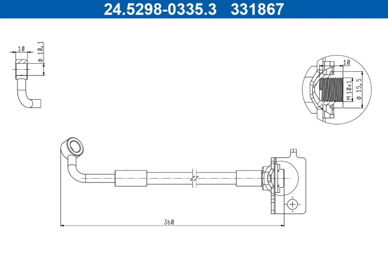 Image of ATE 24.5298-0335.3 Brake Hose without banjo bolt Brake Hose (83)