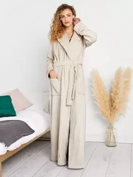 image of Long Tall Sally Linear Clipped Shawl Collar Robe - Champagne, Natural, Size 14-16, Women