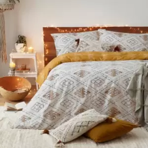 Image of Furn. Riva Atlas Ochre 100% Brushed Cotton Duvet Cover and Pillowcase Set Yellow, Green and White