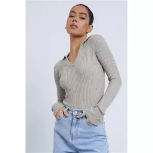 Image of I Saw It First Stone Rib Knitted Collared - Brown