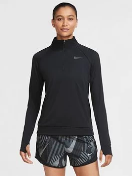 image of Nike Running Ls Zip Pacer Top, Black, Size L, Women