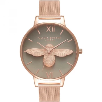 image of 3D Bee Grey & Rose Gold Mesh Ladies Watch