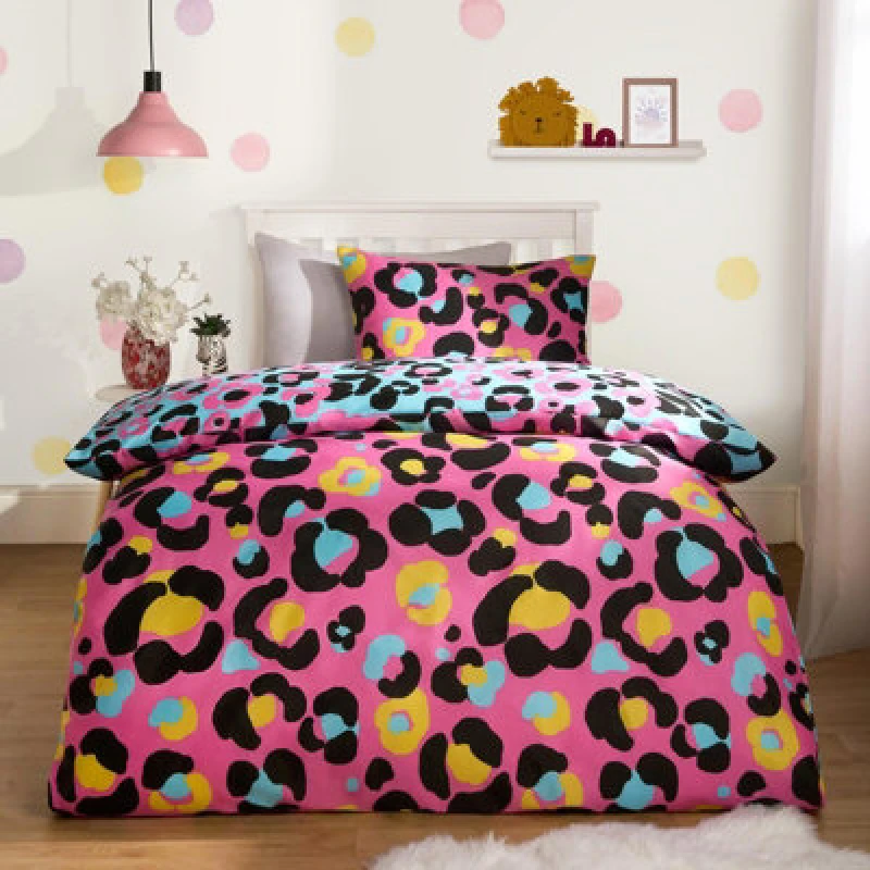 Image of OHS OHS Leopard Duvet Cover Bedding Set Quilt Pillowcase Soft Reversible in Pink Size: Double Pink Double Unisex 5027434205196