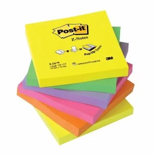 Image of Post it Z Notes 76 x 76mm Pop Up Fan Folded Refill Sticky Notes Neon Rainbow 6 x 100 Sheets
