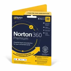 image of Norton 360 Premium - 1 year subscription with automatic renewal, for 1 User, 10 Devices, none