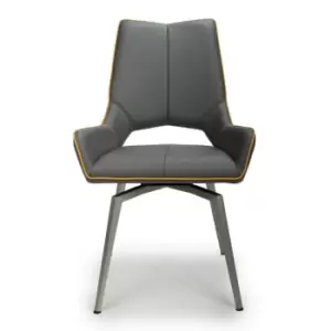 image of 2 x Shankar Mako Swivel Leather Effect Graphite Grey Dining Chairs